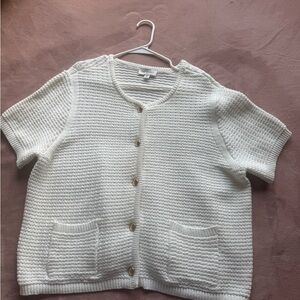 Classic White Short-Sleeve Knit Cardigan